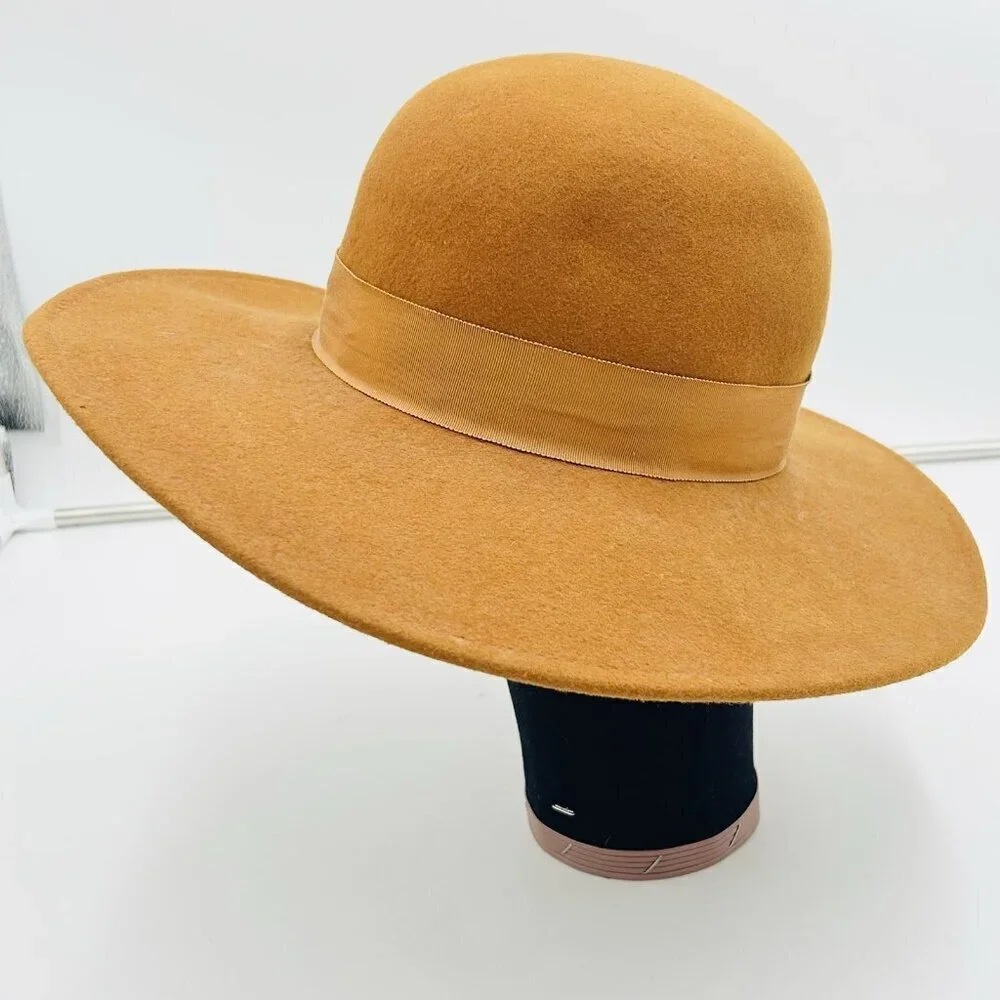 Wide Brim 100% Wool Felt Camel Brown Fedora One Size Hat Explorer Classic
